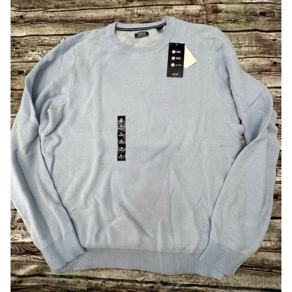 Izod Mens Size Medium Light Blue Sweater Pullover Long Sleeve Cotton Textured